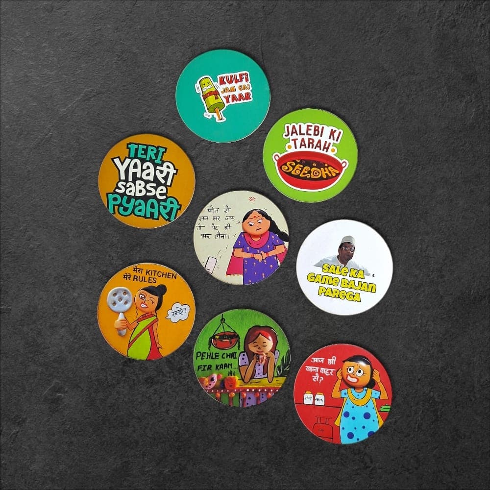 Sample photo of Funny Hindi Fridge Magnets ordered by Deepak M. from Zomato Corporate