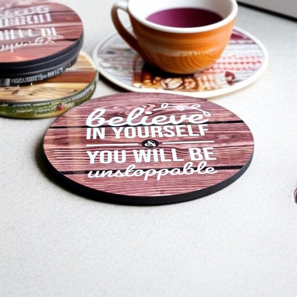 Inspirational Wooden Coasters Set of 4 – Stylish for Tea & Coffee