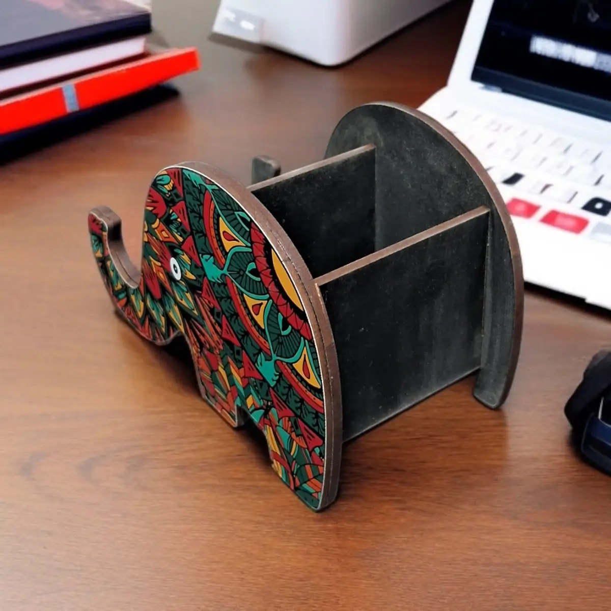 Elephant Pen Holder – MDF Mandala Desk Organizer for Office & Home